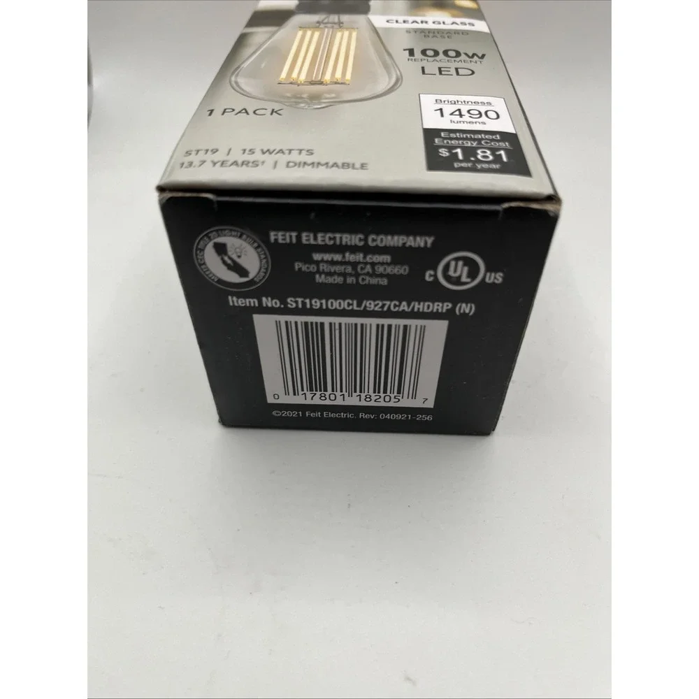 Dimmable Straight Filament LED Light Bulb Soft White 100W ST19 Feit Electric